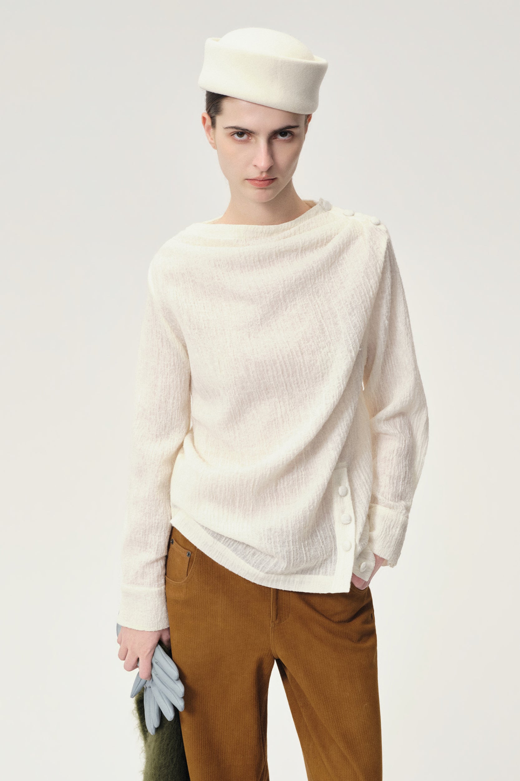Draped Wool-blend Top Cream