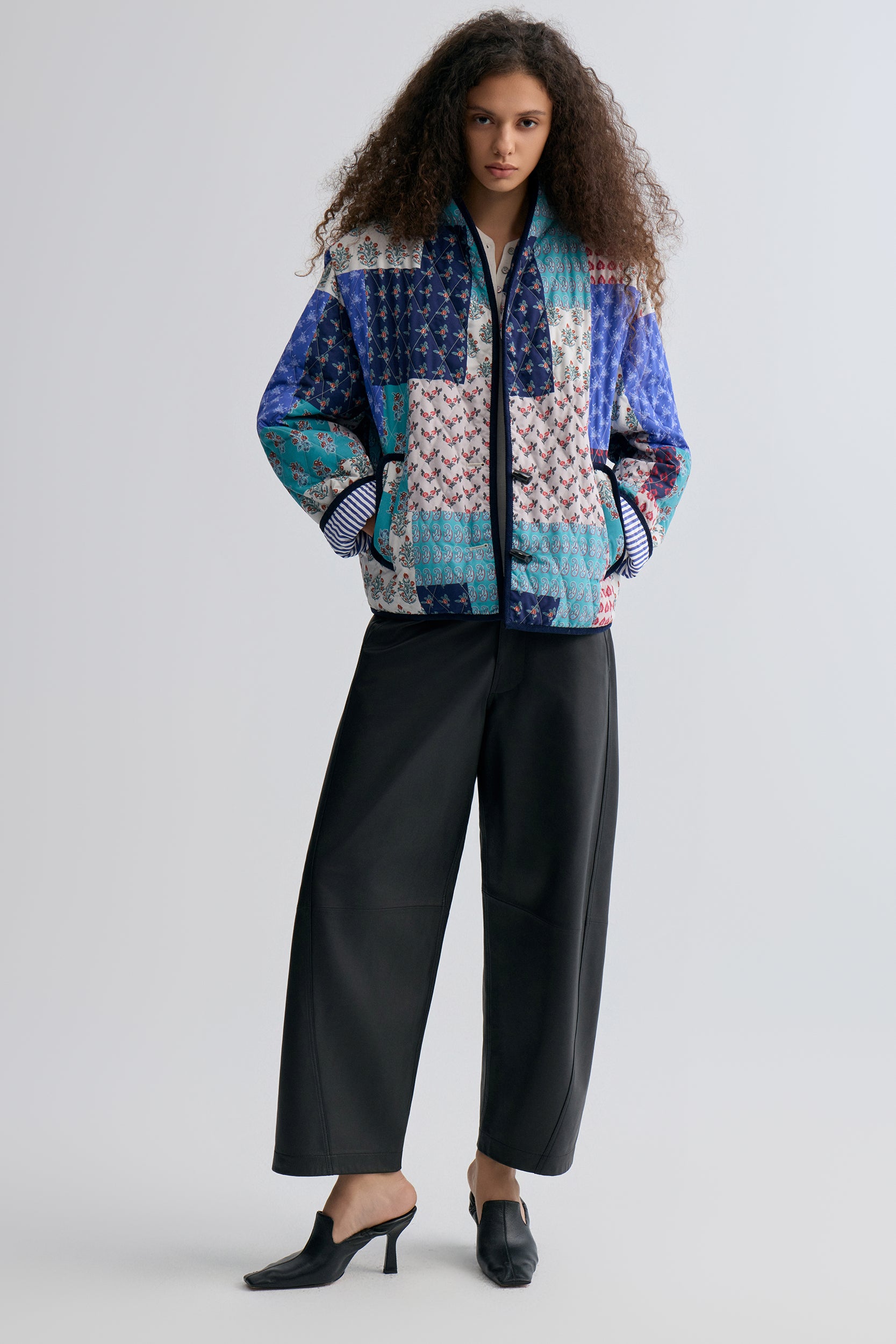 Patchwork Paisley Print Quilted Jacket Blue