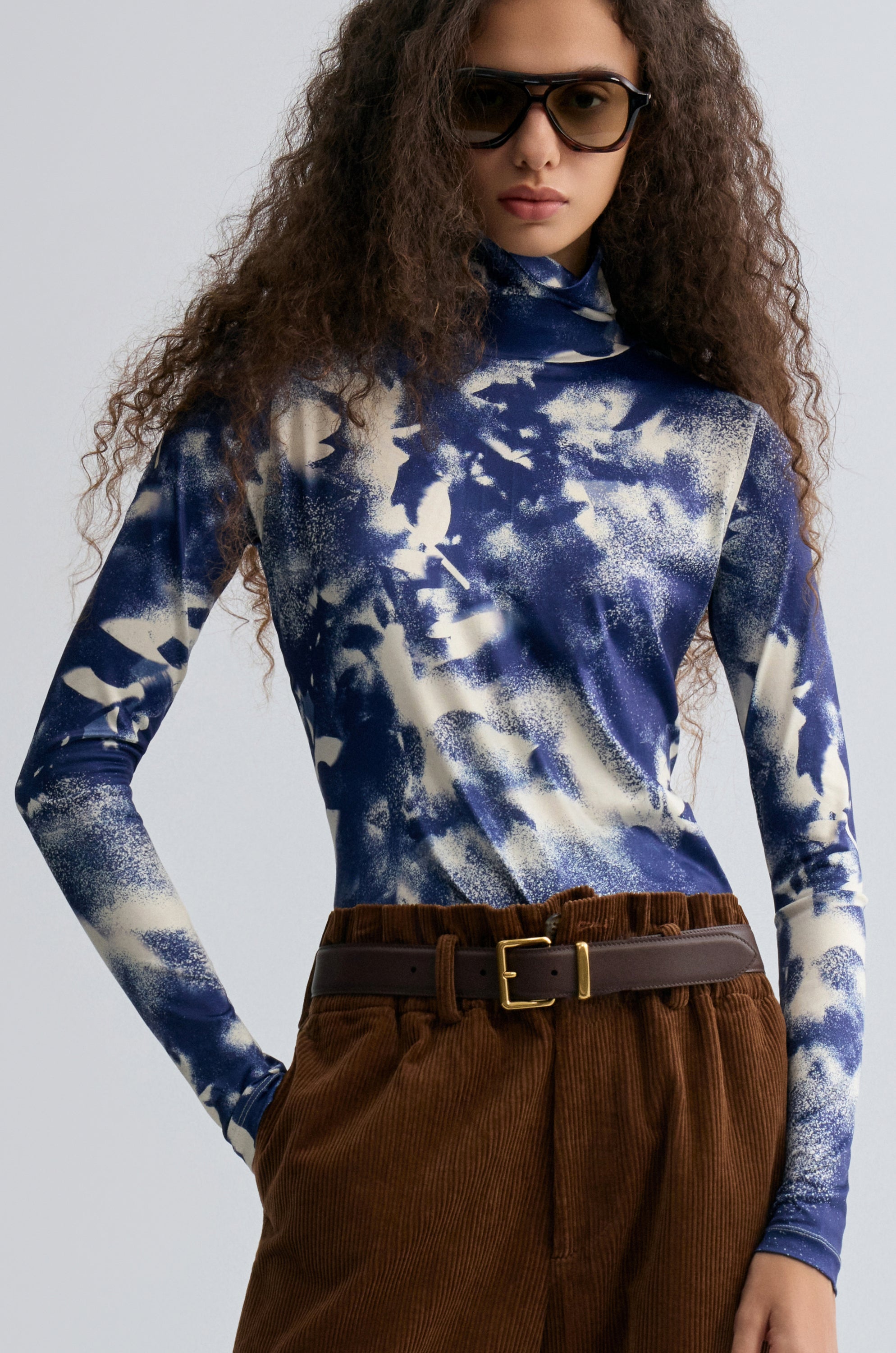 Shadow Long Sleeve Turtleneck Top Navy
