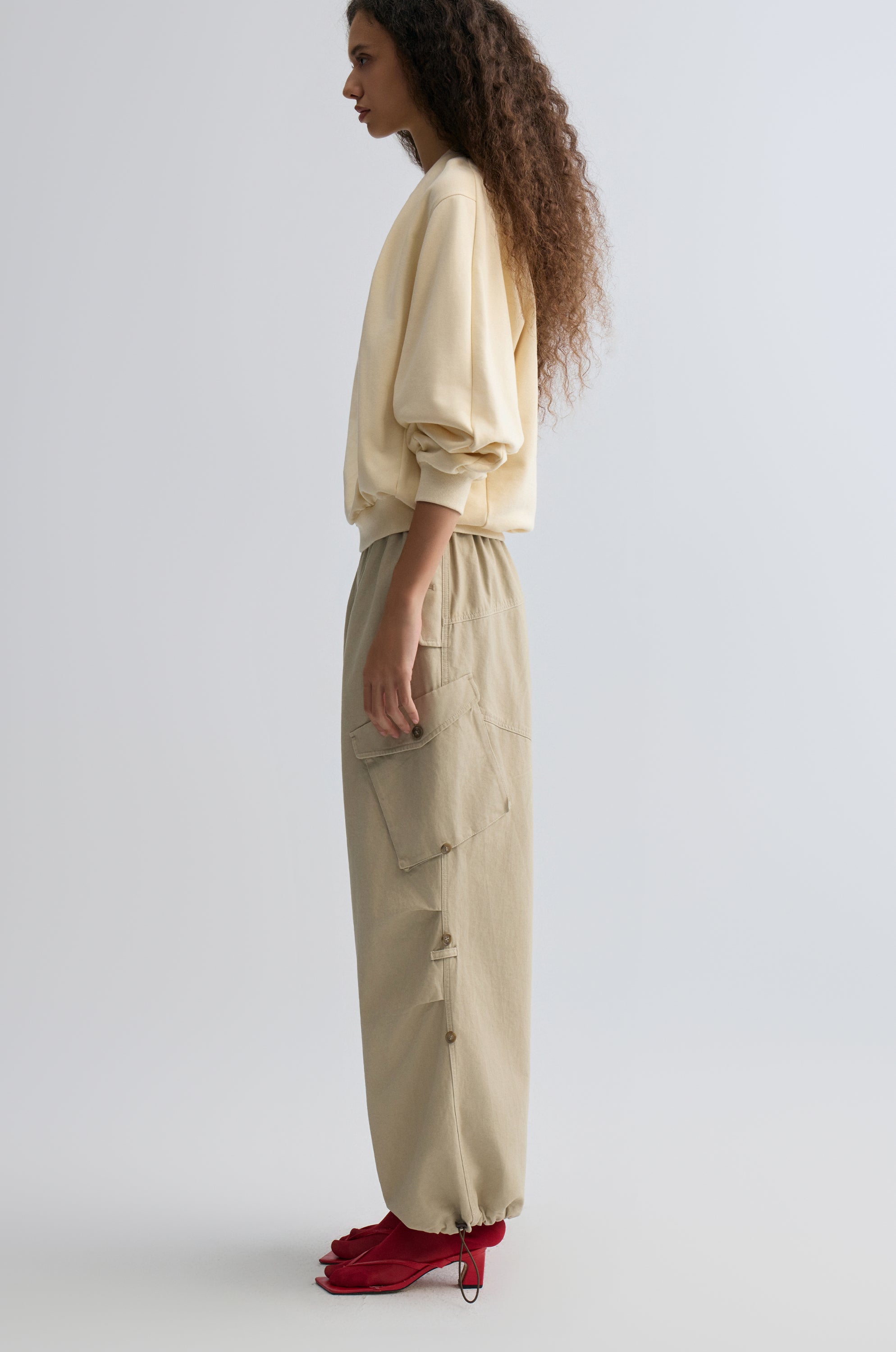 Washed Baggy Cargo Trousers Dusty Ivory