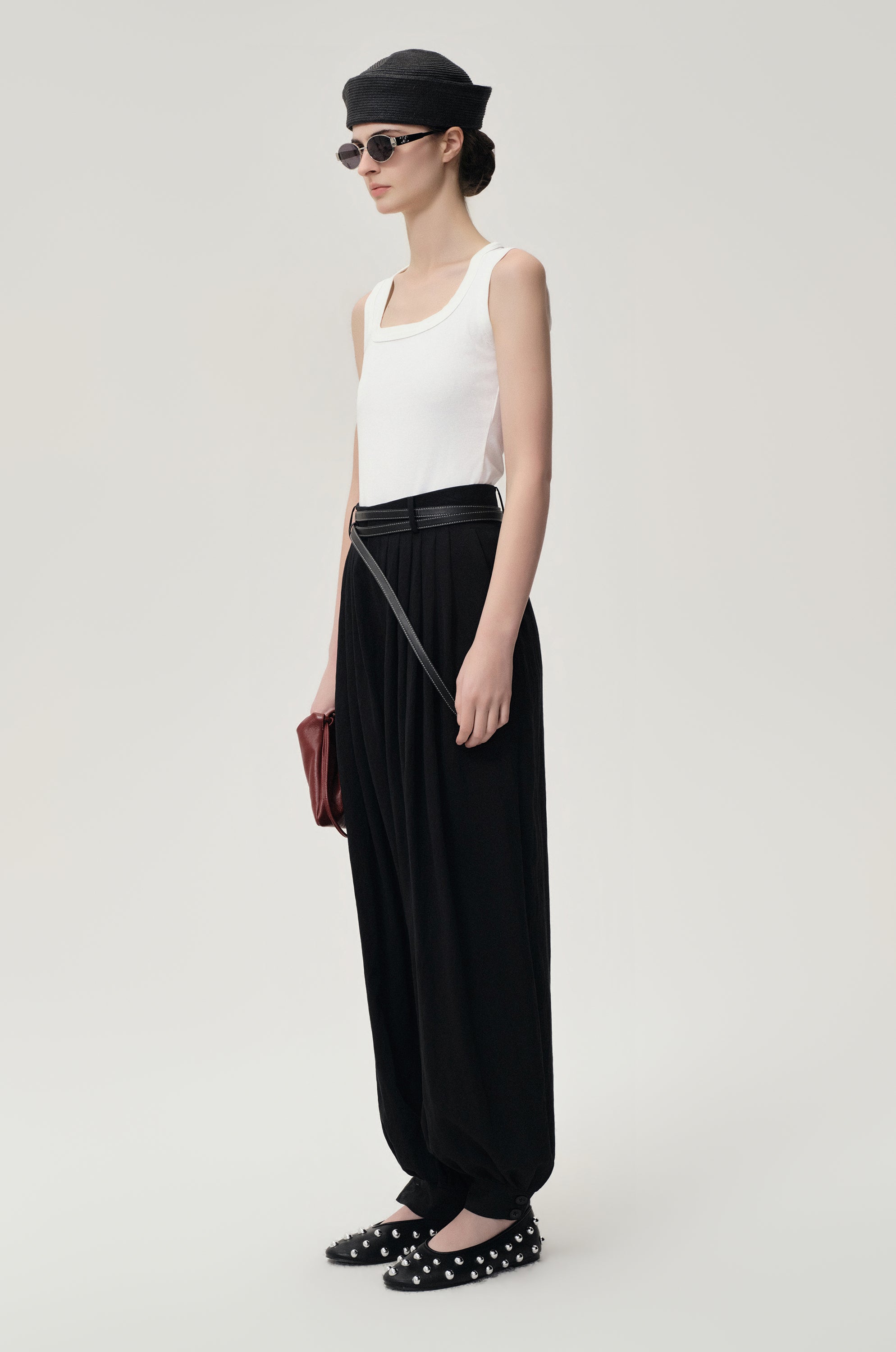 Balloon Pleat Trousers Black