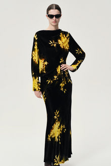 Abstract Floral Velvet Blouse in Silk and Viscose Black