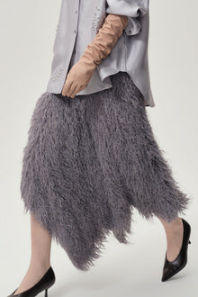 Asymmetrical Fringed Skirt Grey