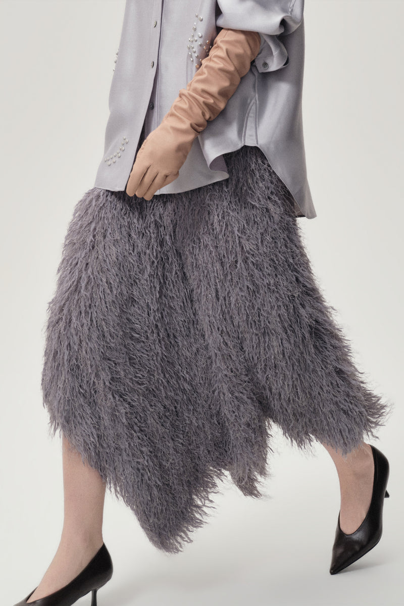 Asymmetrical Fringed Skirt Grey