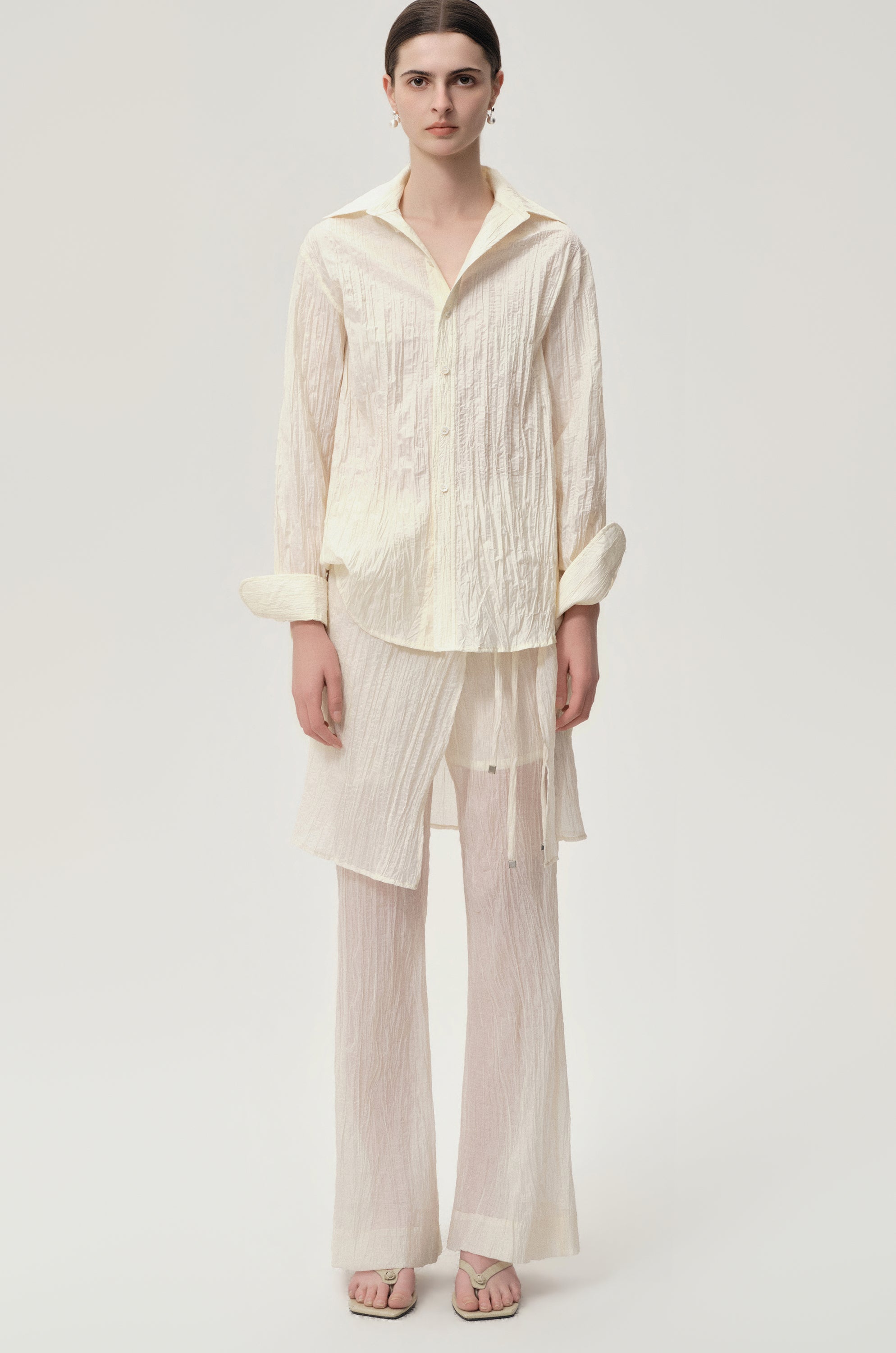 Crinkled Gauze Shirt Ecru