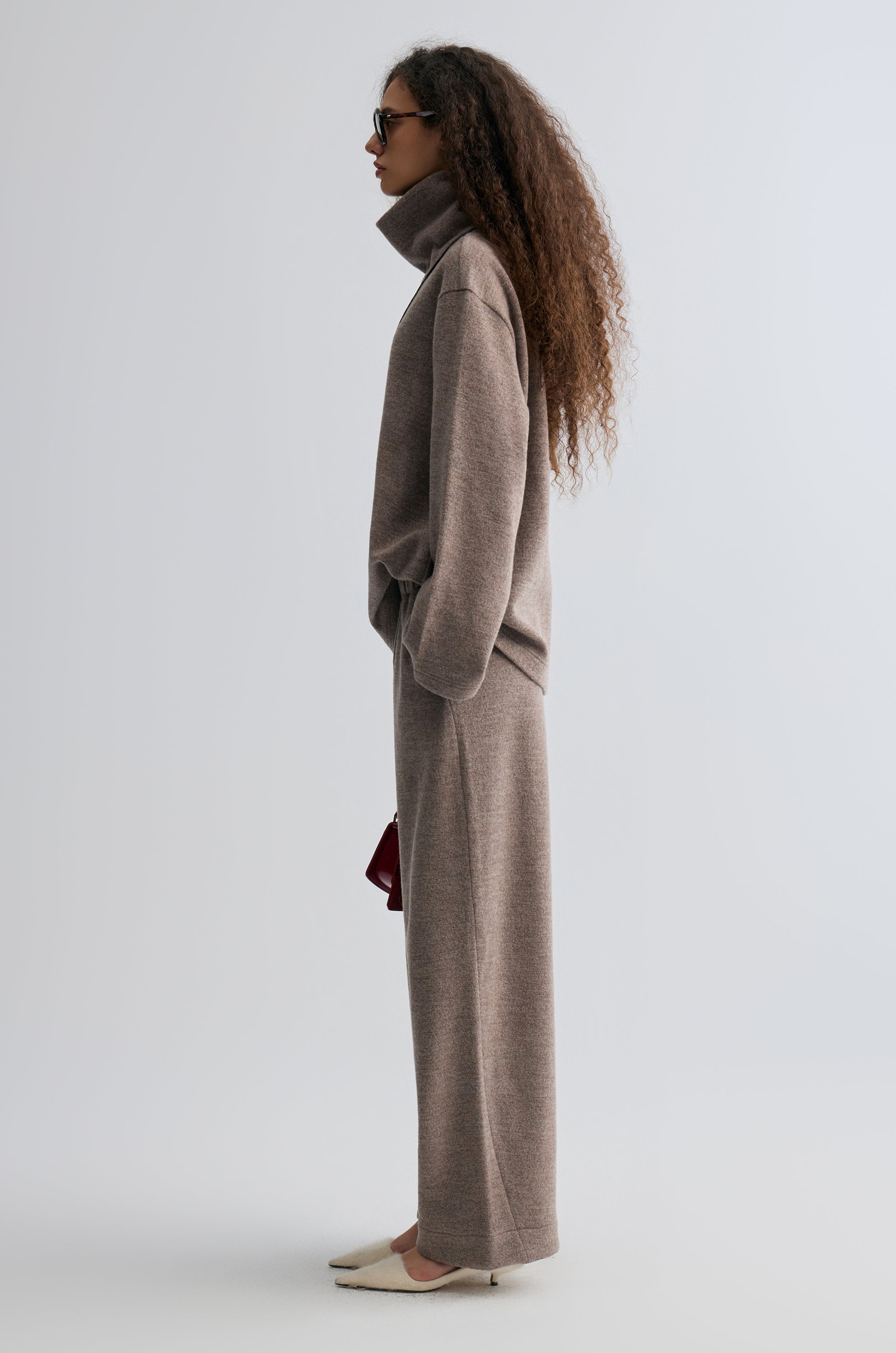 Wide-leg knitted Trousers Taupe Melange