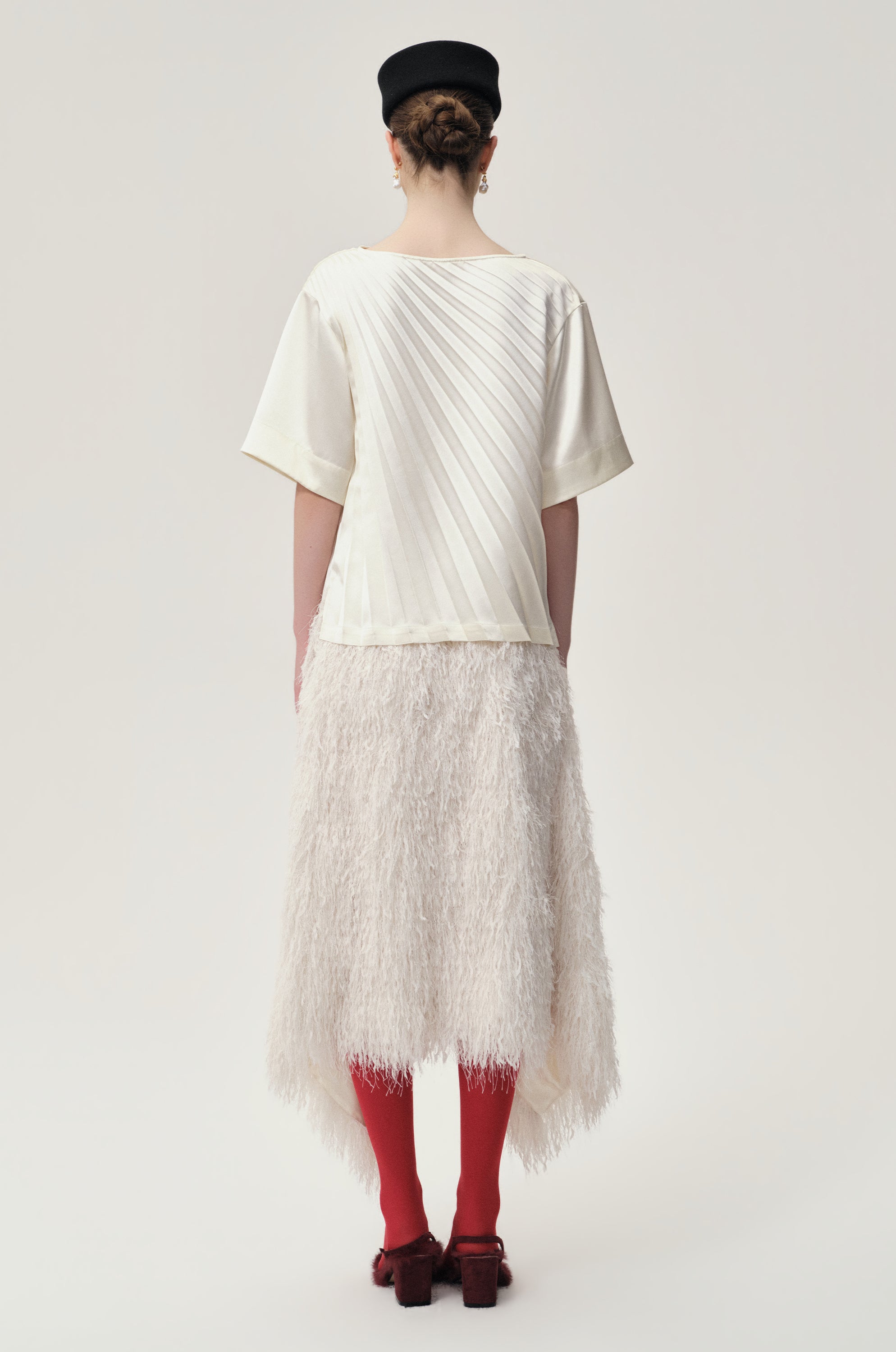 Asymmetrical Pleated Blouse Ecru