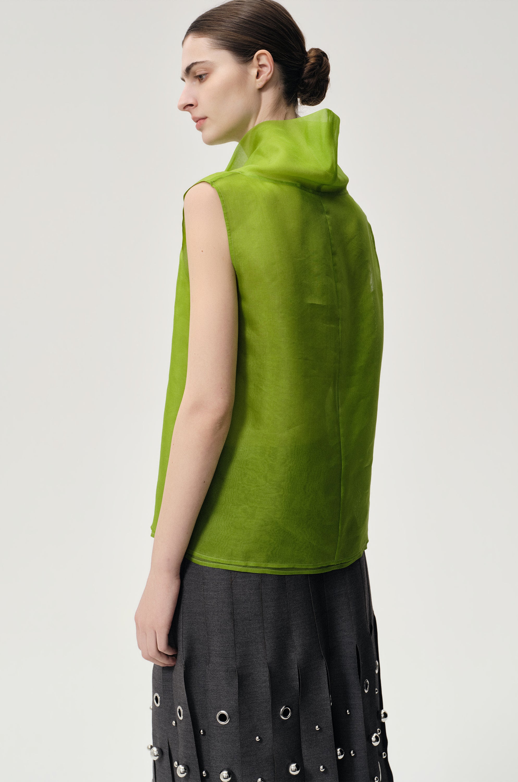 Silk Organza Turtleneck Top Ivy Green