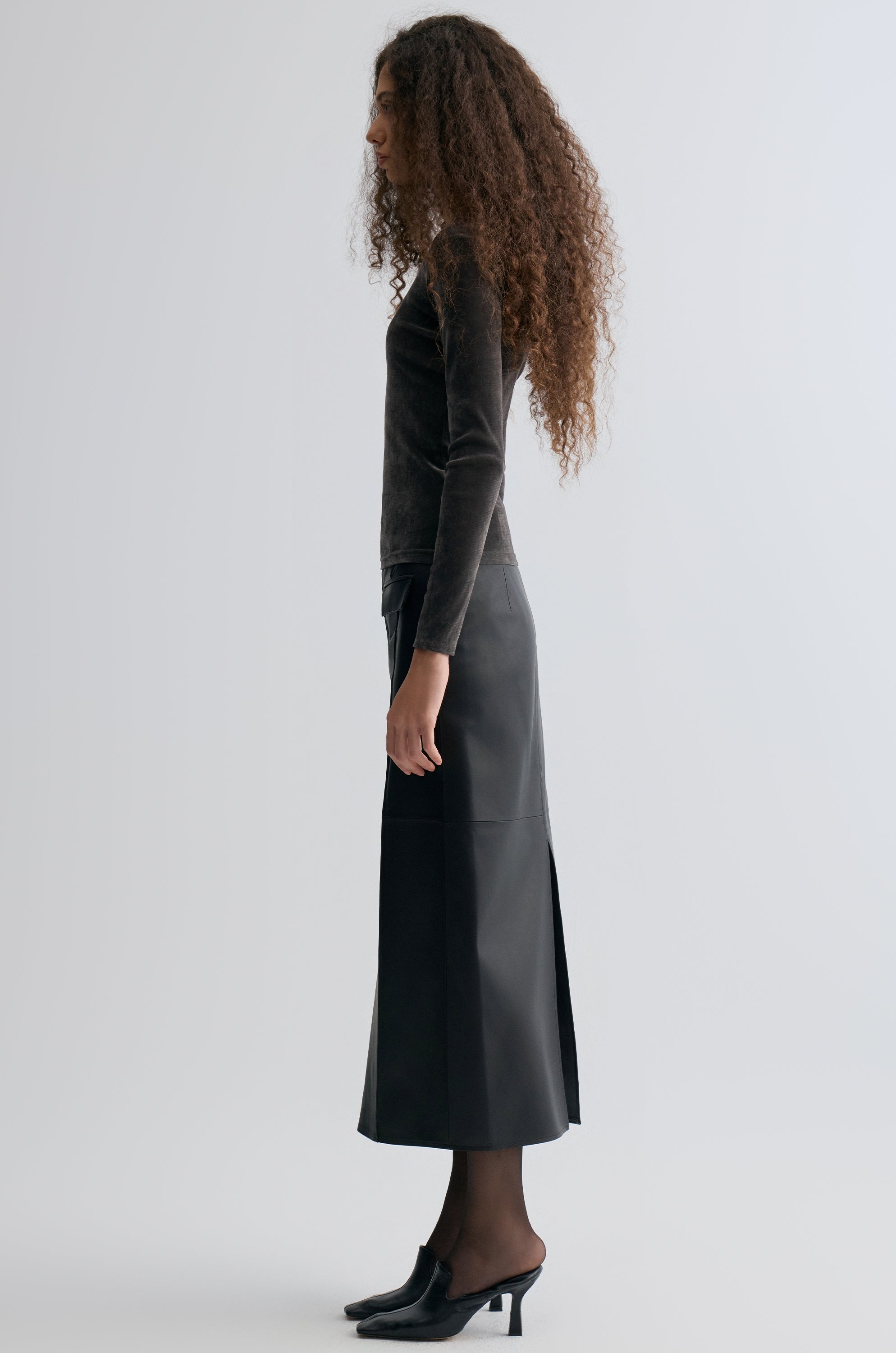 Sheen Velvet Mesh Top Steel Grey