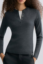 Superfine Merino Wool Knit Henley Grey Melange