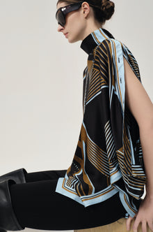 Scarf Print Top Black/Blue