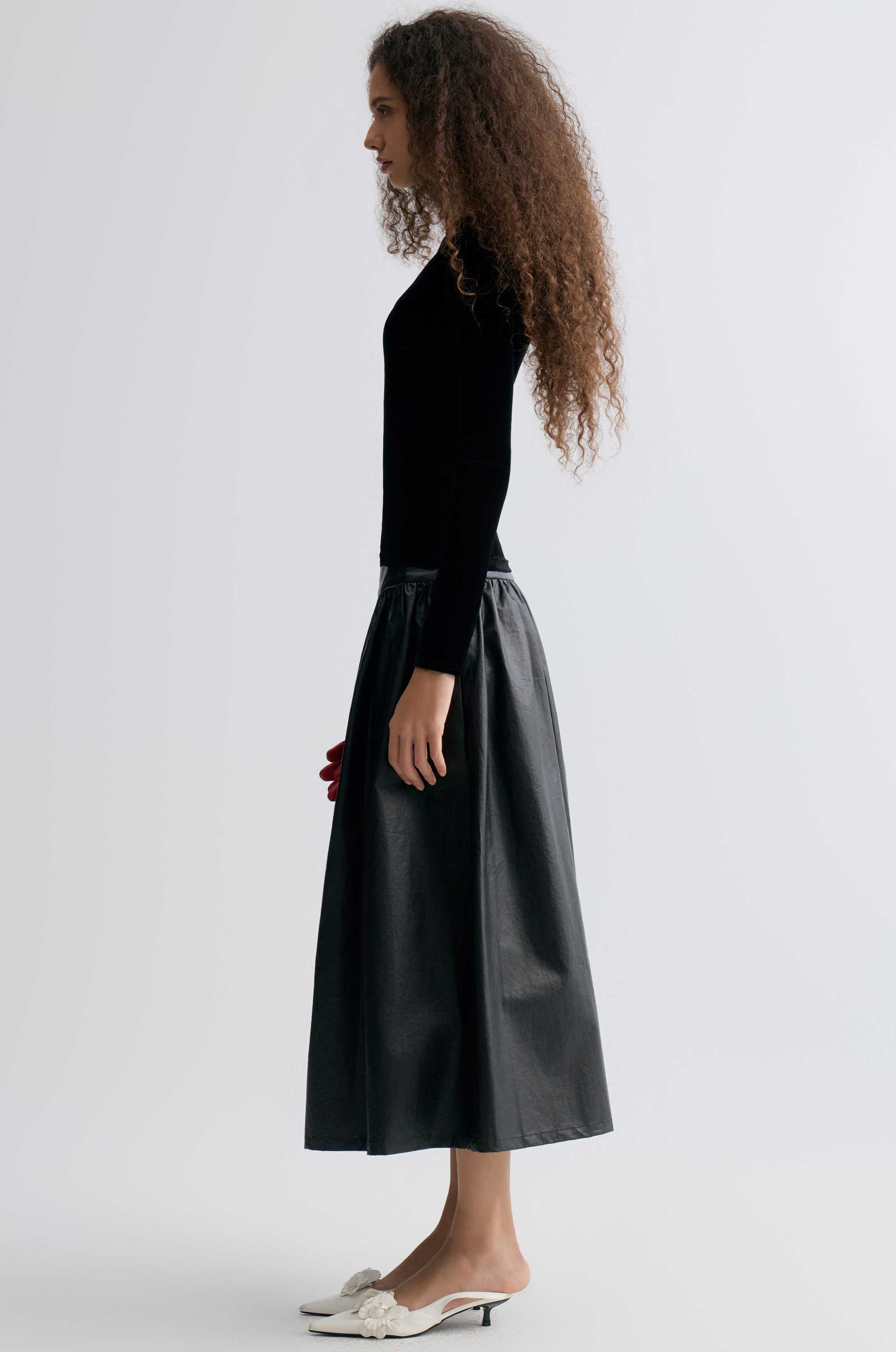 Sheen Velvet Mesh Top Black