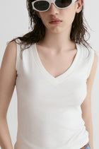 Slim V- neck T-shirt-Off White