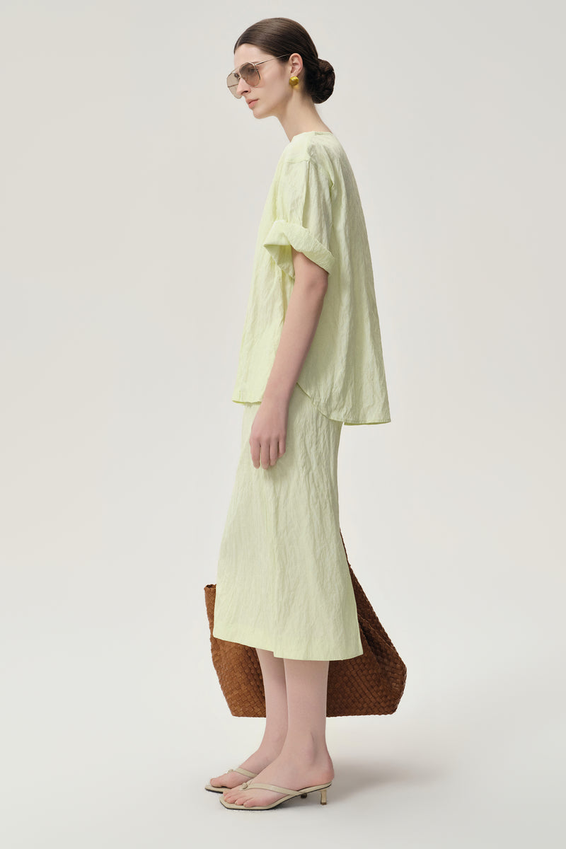Crinkled Gauze Skirt Pale Lime