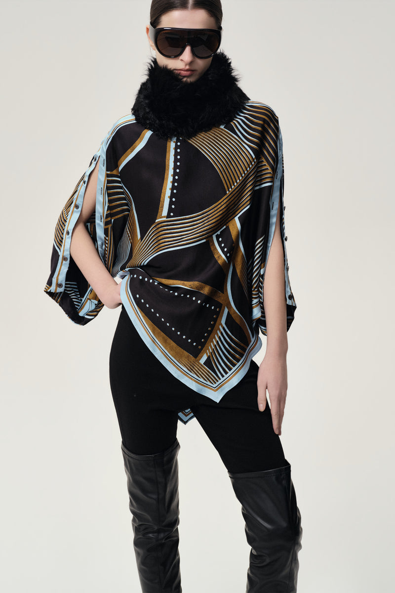 Scarf Print Top Black/Blue