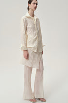 Crinkled Gauze Layered Skirt Trousers Ecru
