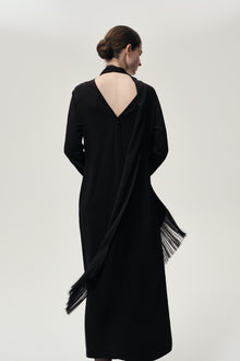 Reversible Fringed Scarf Dress Black