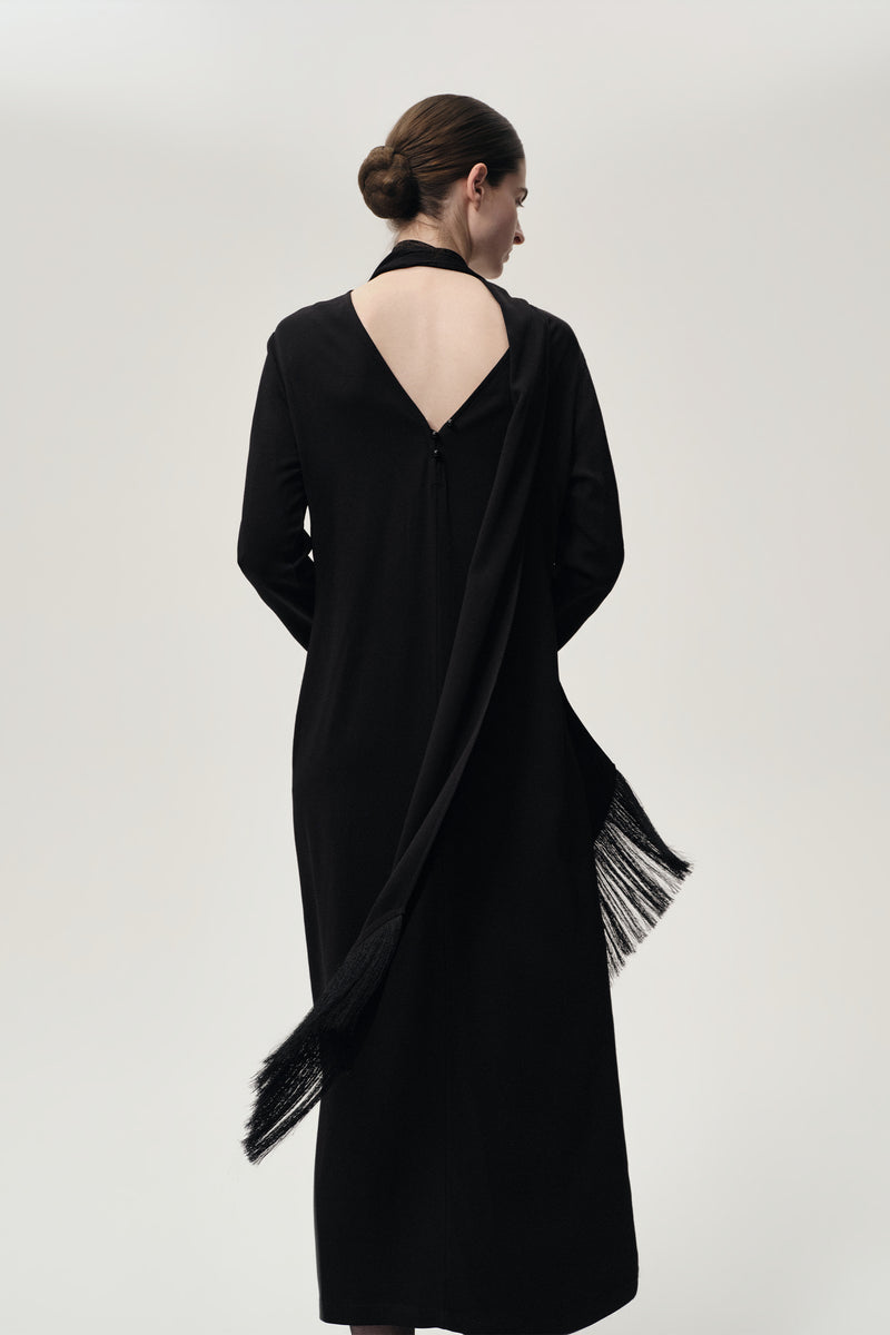 Reversible Fringed Scarf Dress Black
