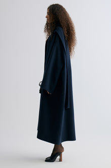 Oversized Double-faced Scarf Coat Navy
