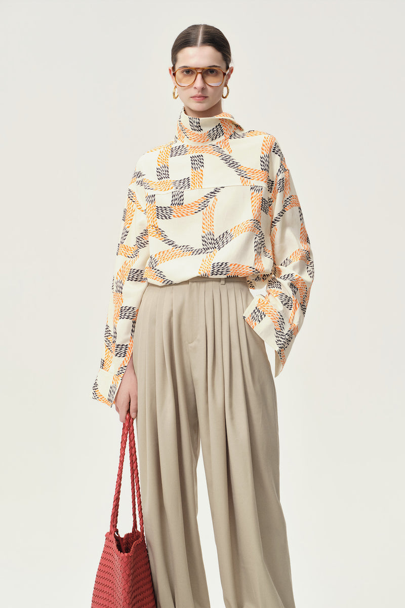 Printed Reversed Collar Shirt Ivory
