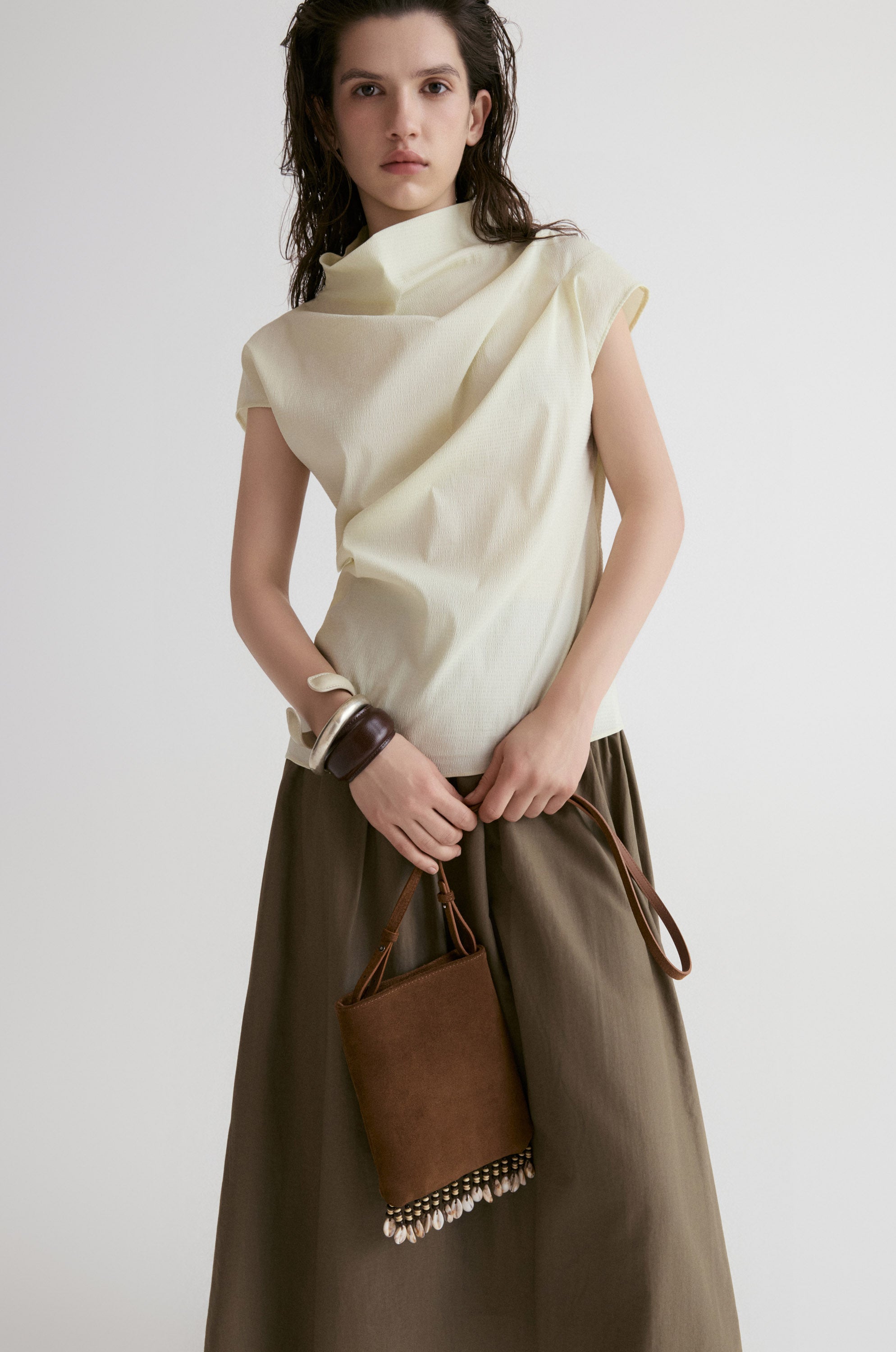 Majorelle Shell Suede Mini Bag-Camel Brown