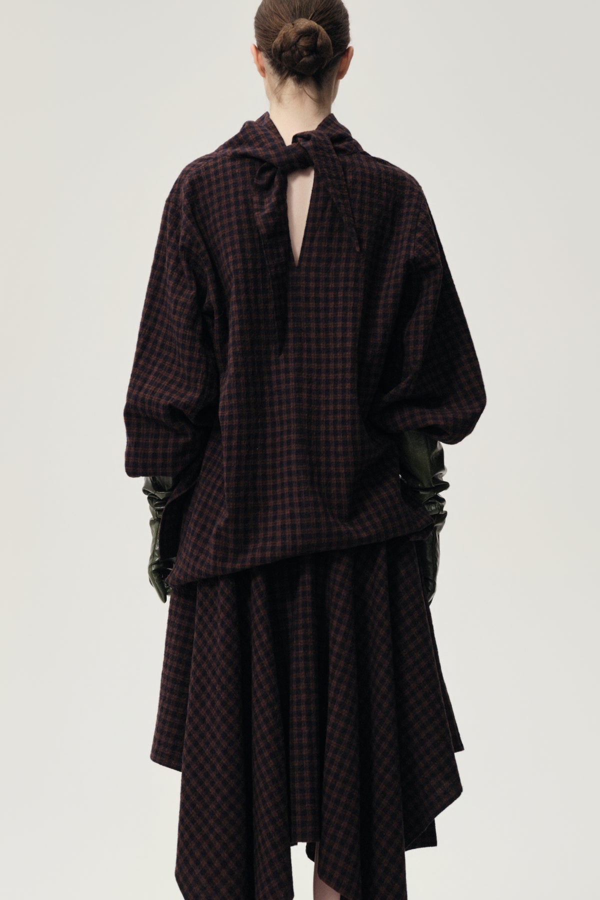 Check Scarf Wool Top Navy/Rum