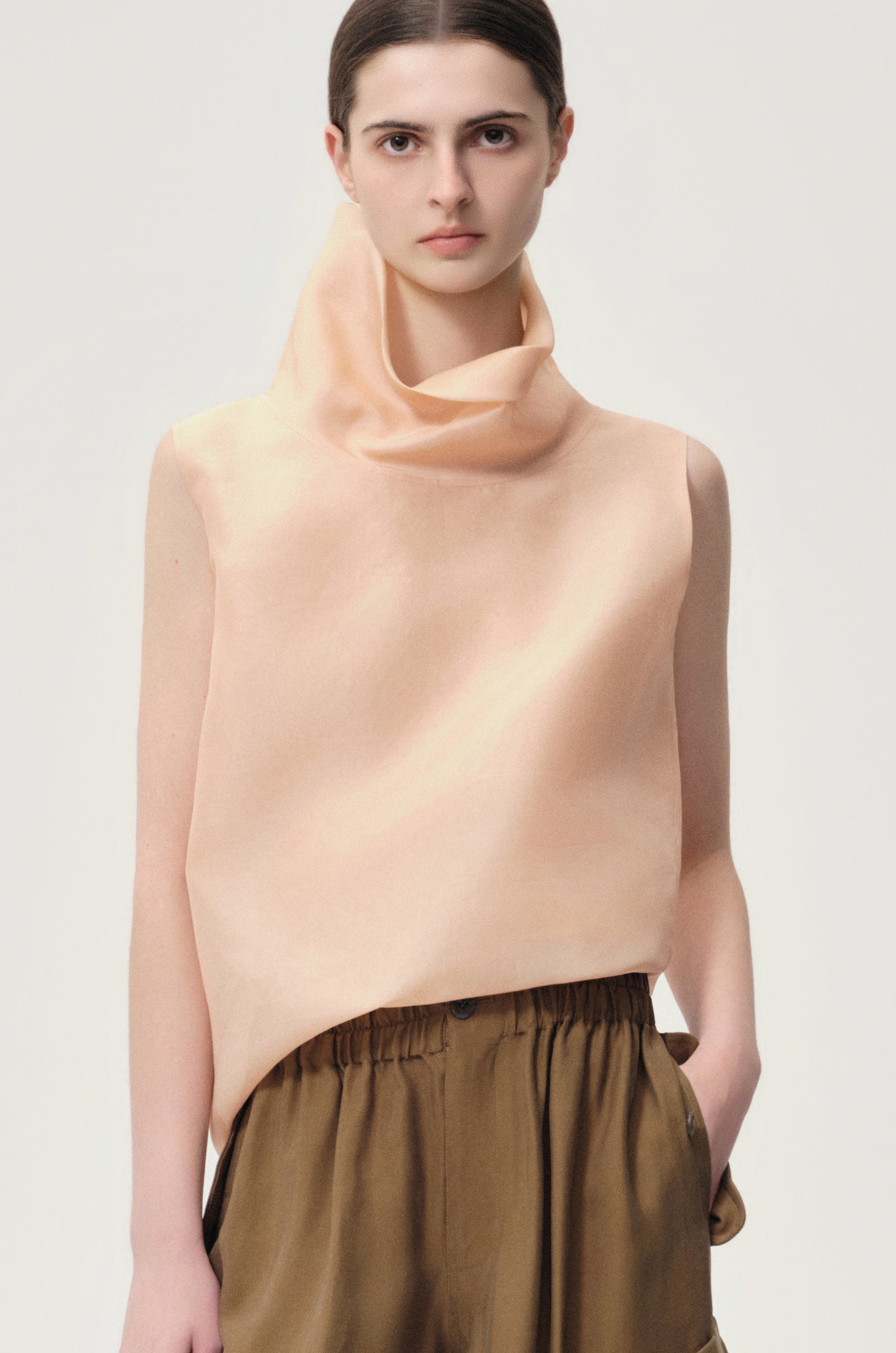 Silk Organza Turtleneck Top Blush
