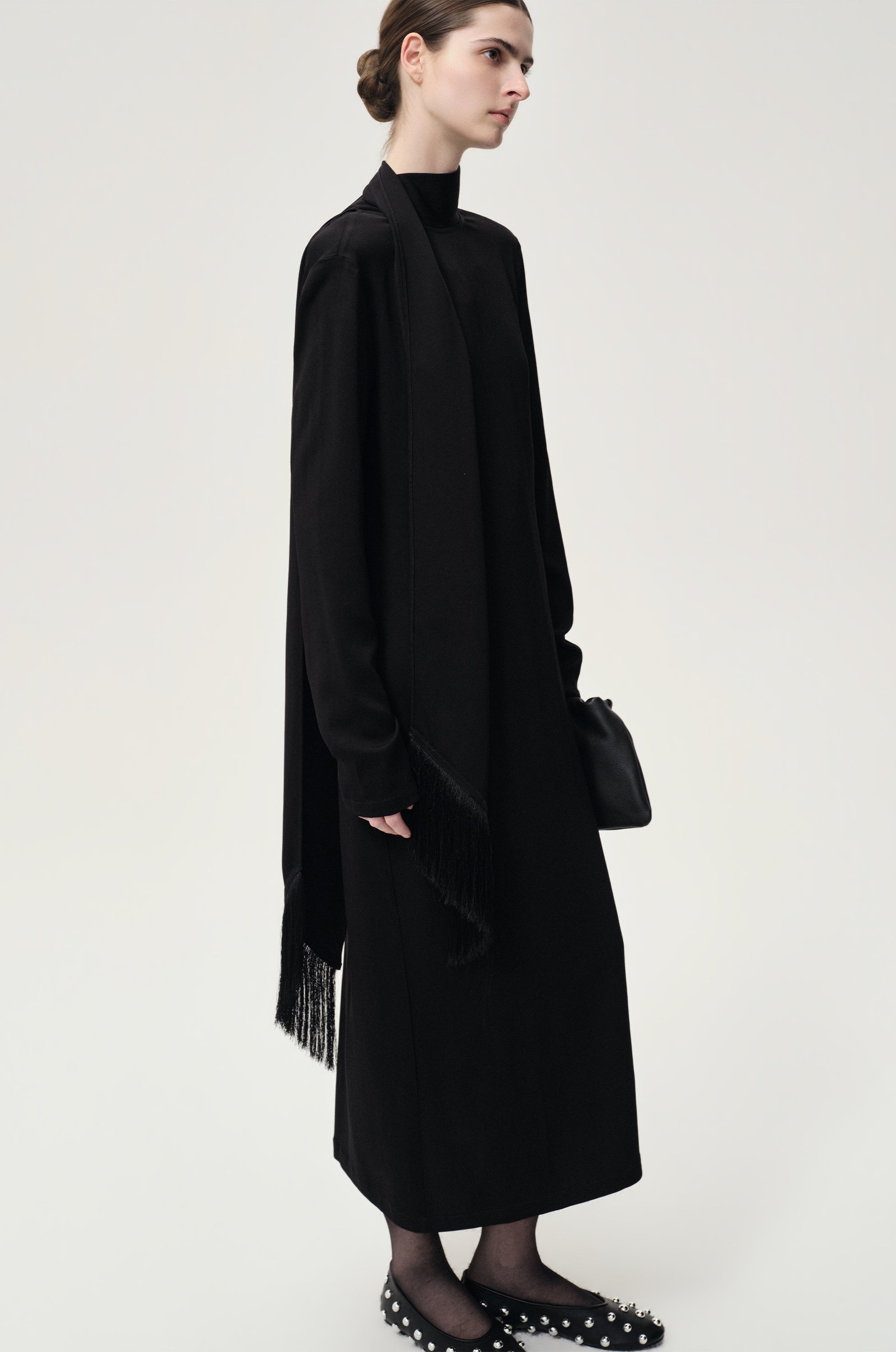 Reversible Fringed Scarf Dress Black