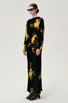 Floral Printed Velvet Skirt in Silk and Viscose Black