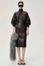 Sculptural Leather Dress Dark Brown