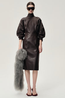 Sculptural Leather Dress Dark Brown