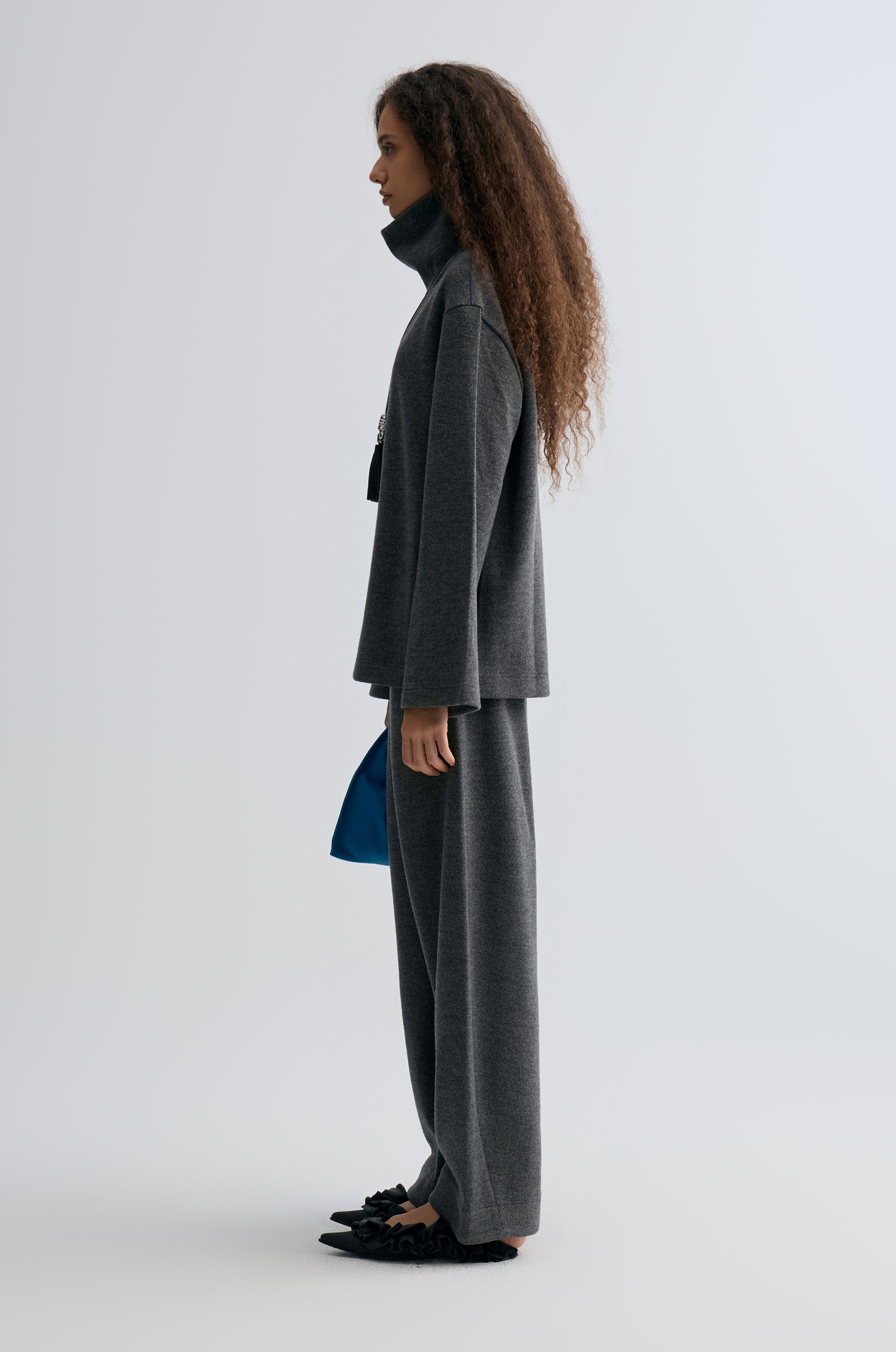 Wide-leg knitted Trousers Grey Melange