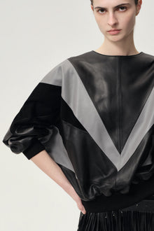 Patchwork Leather Sweater Black/Grey