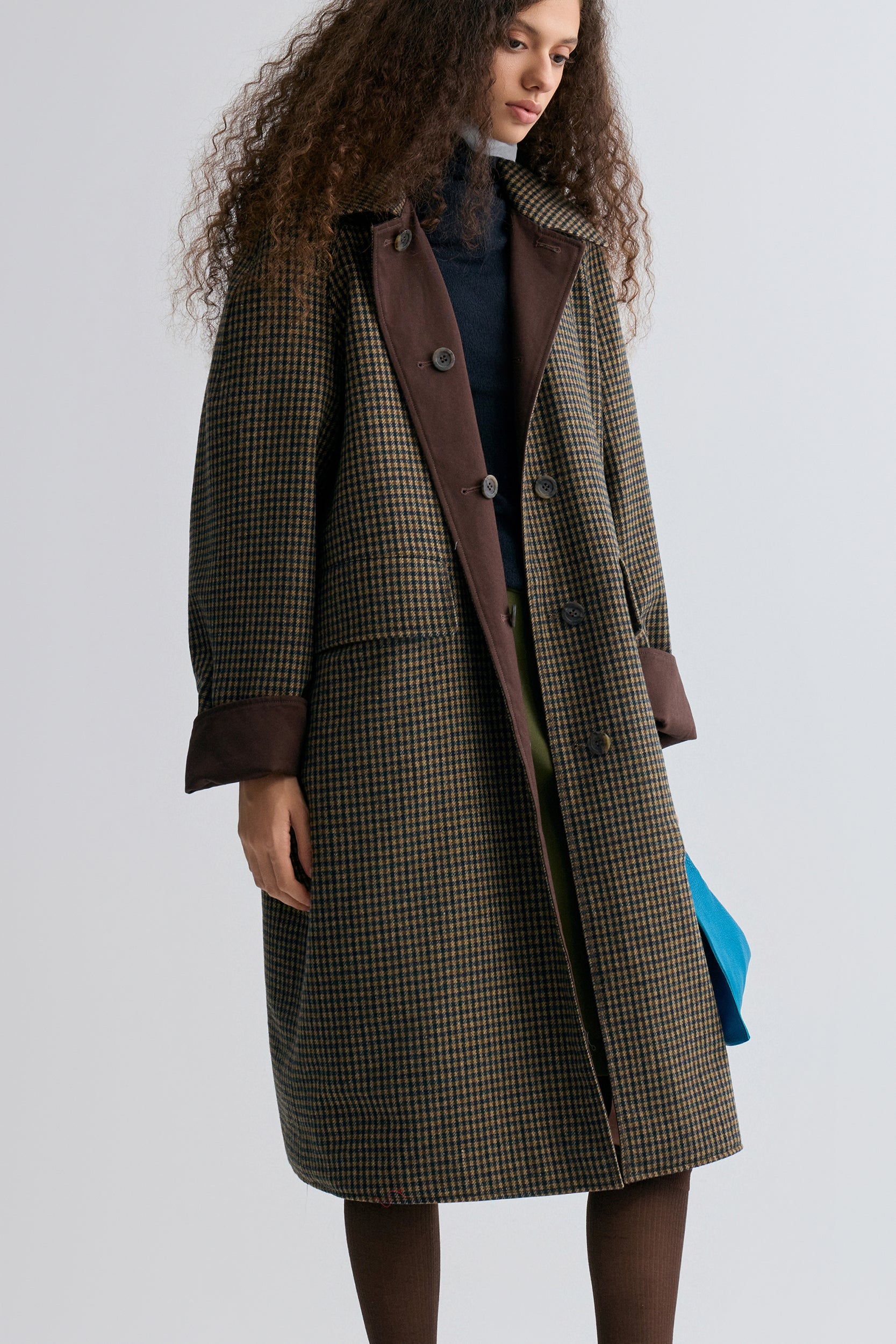Reversible Twill and Check Trench Coat