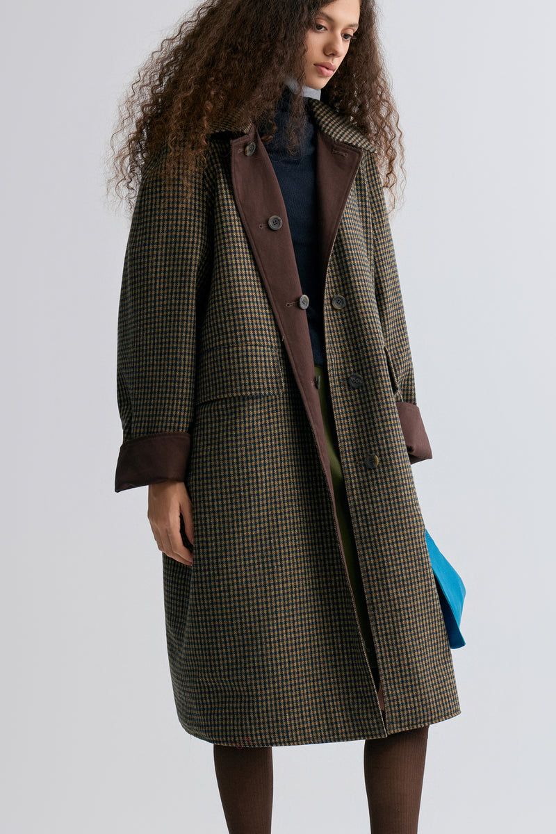 Reversible Twill and Check Trench Coat