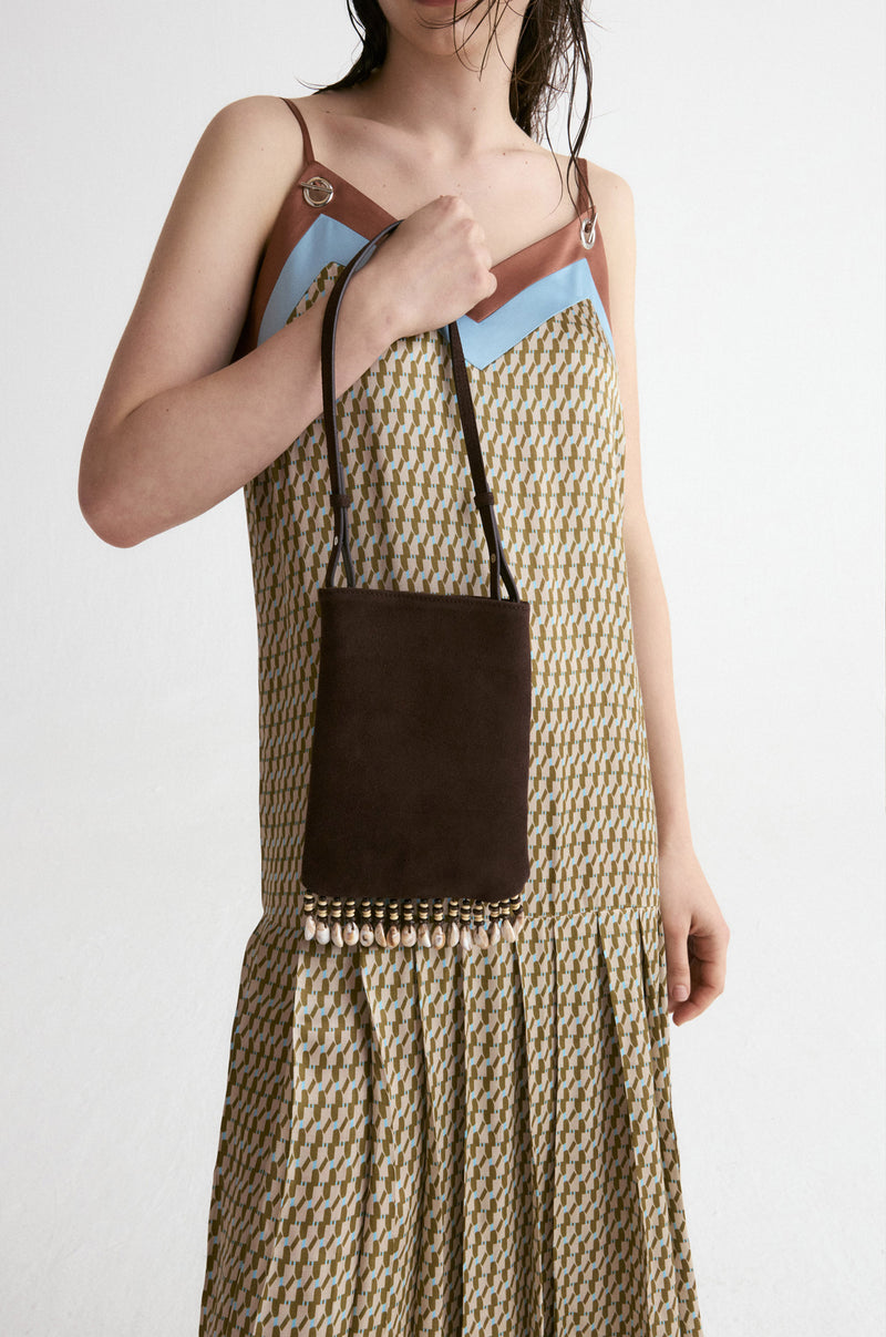 Majorelle Shell Suede Mini Bag-Chocolate Brown