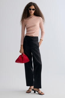 Velvet Mesh Asymmetric Draped Top Misty Rose