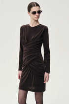 Draped Velvet Mesh  Asymmetric Dress Steel Grey