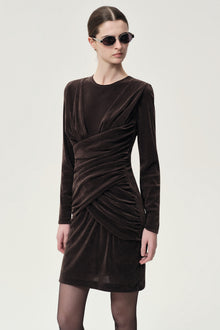 Draped Velvet Mesh  Asymmetric Dress Steel Grey
