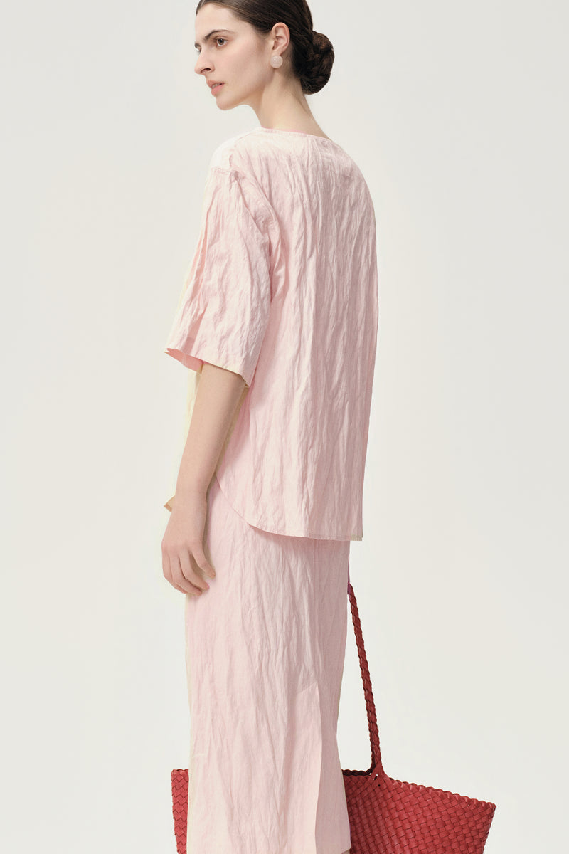 Crinkled Gauze Top Peach