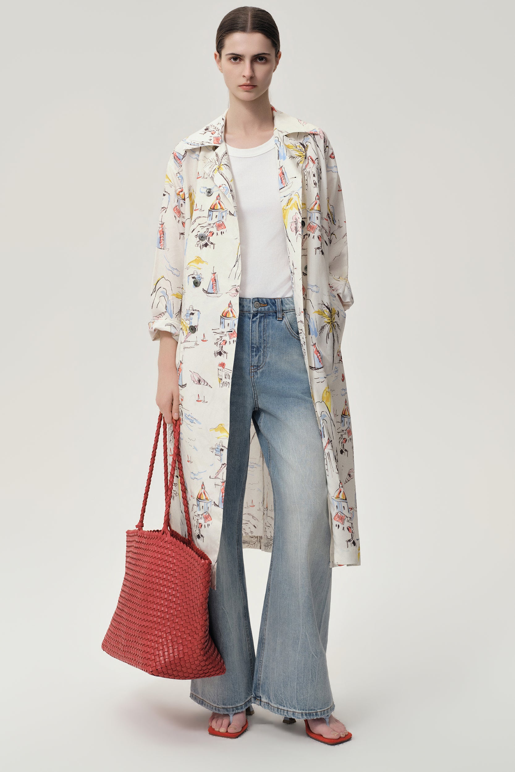 Soleil Woven Large Tote Red