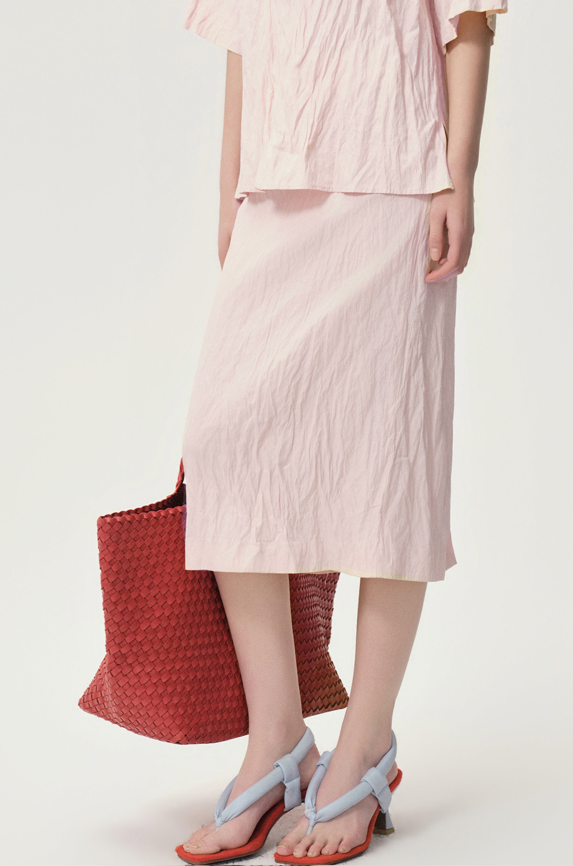 Crinkled Gauze Skirt Peach