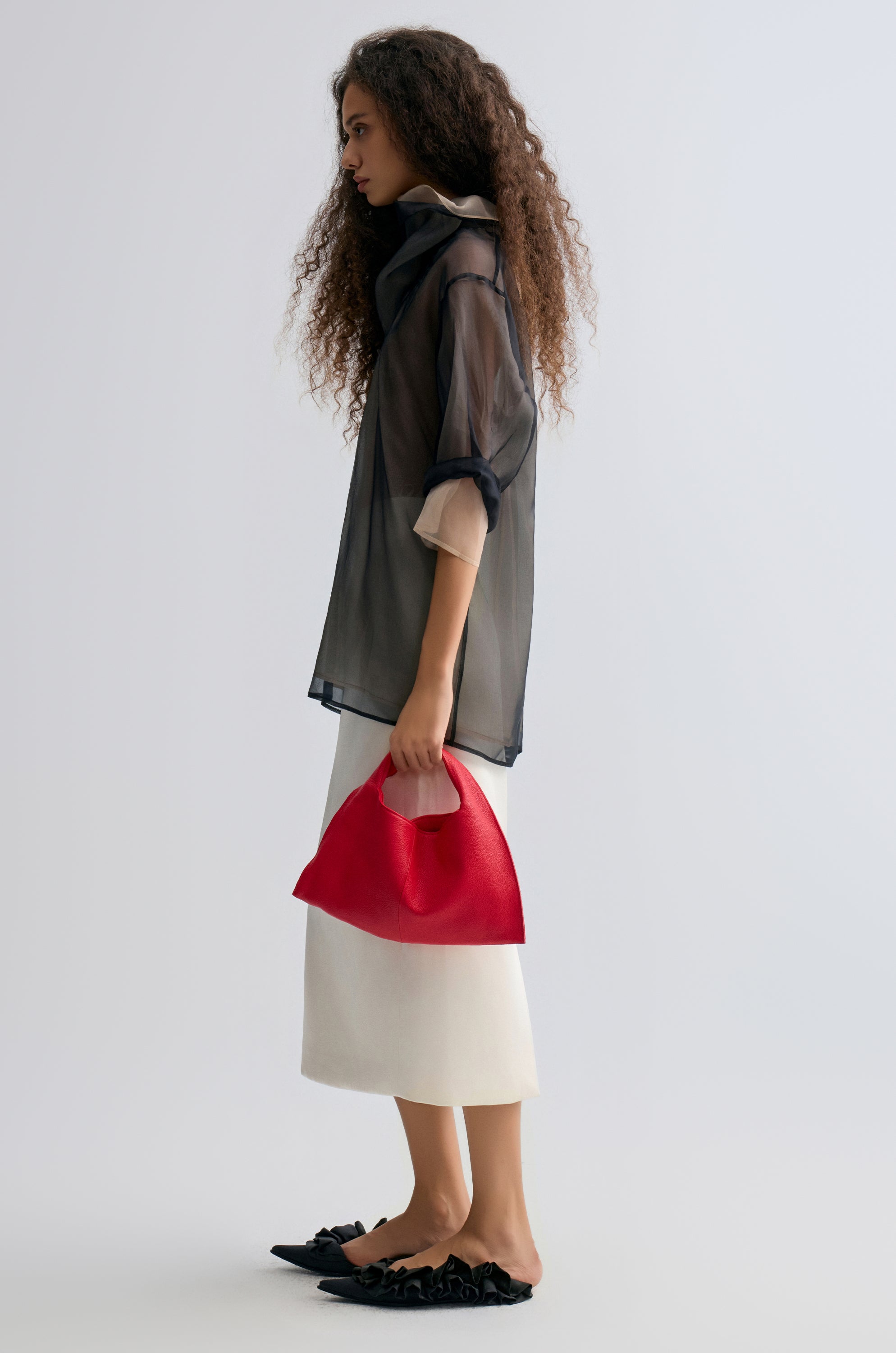 Two-tone Reversible Organza Blouse in silk Black