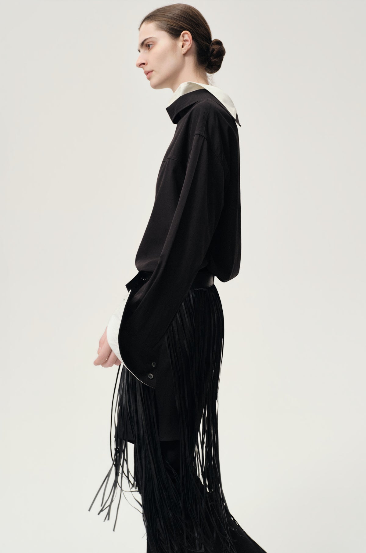 Double-layer Collar Shaped Shirt Black/White