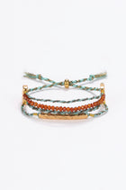 Gleam Set of three gold and silk bracelet Red