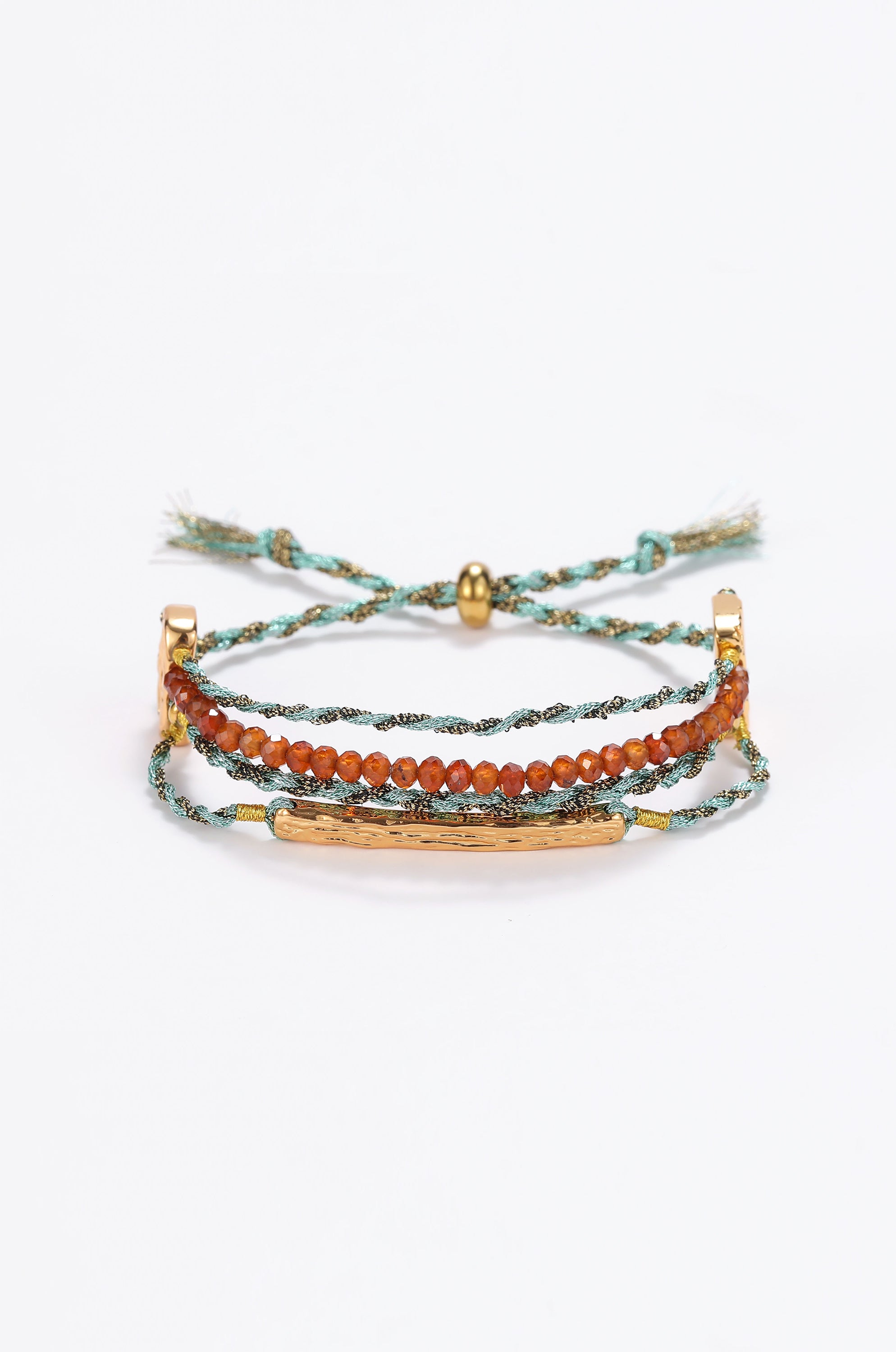 Gleam Set of three gold and silk bracelet Red
