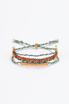 Gleam Set of three gold and silk bracelet Red