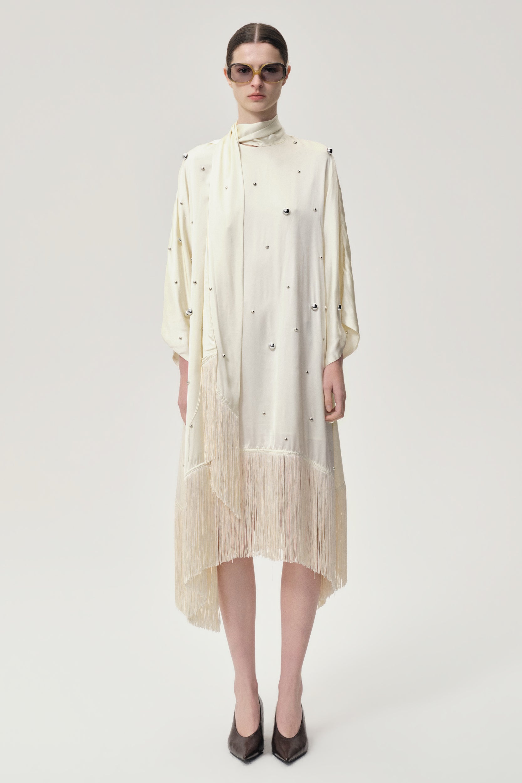 Stud-embellished Scarf Dress Ivory