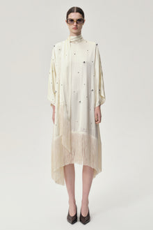Stud-embellished Scarf Dress Ivory