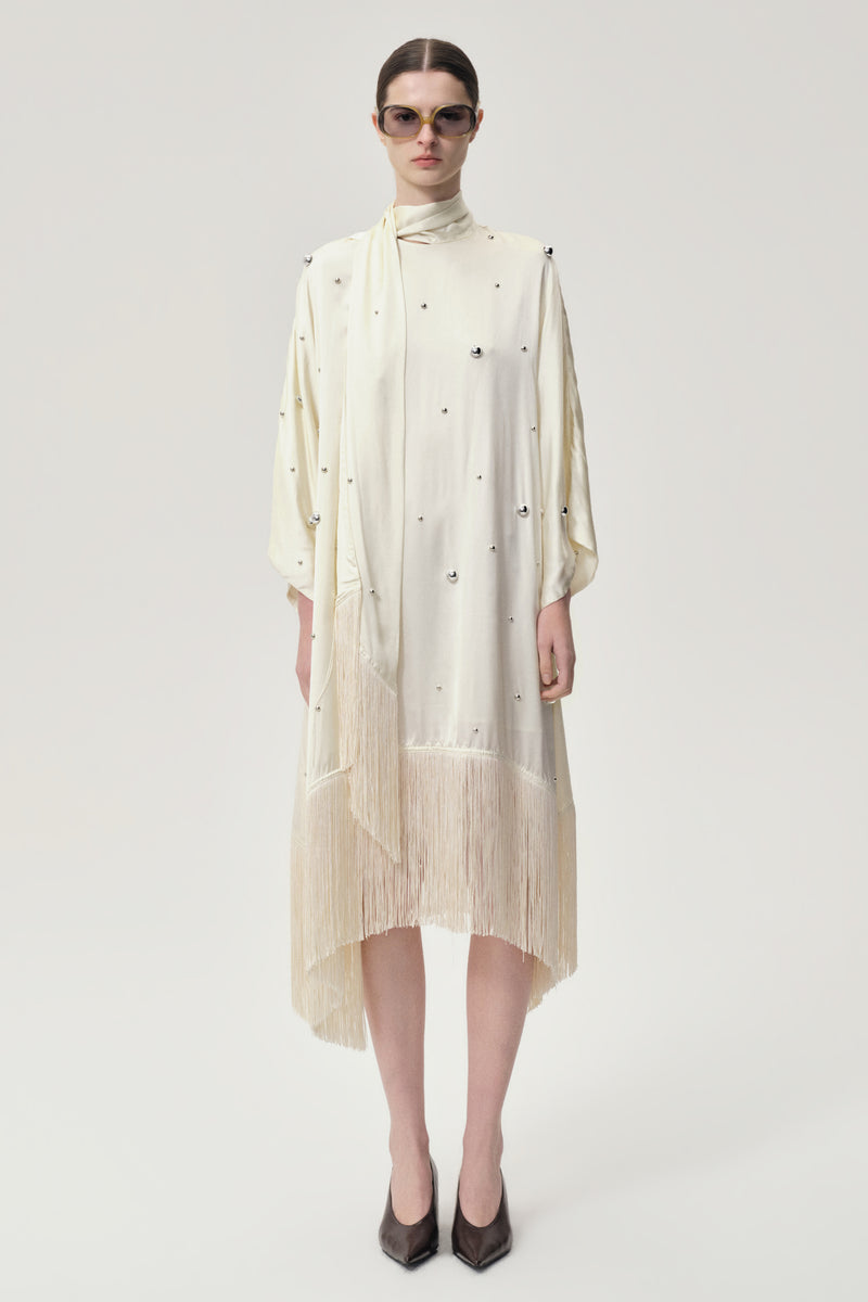 Stud-embellished Scarf Dress Ivory
